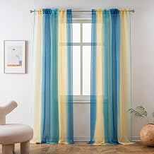 Yancorp Sheer Curtain 2 Panels Semi Bedroom Curtains 96 inches Length Linen Bluebeige Ombre Curtains Rod Pocket Drapes Girls Living Room Mermaid Bedroom Nursery Kids Window DecorBluebeige, 52"x96"