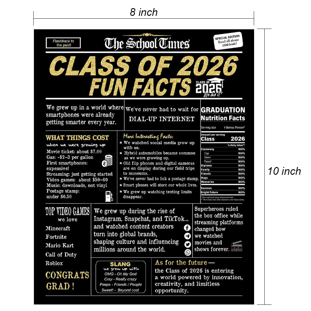 2026 Graduation Decorations, Class of 2026 Fun Facts Graduation Centerpieces for Tables, Grad Party Decor Poster Sign Card, Graduation Gifts — view 6