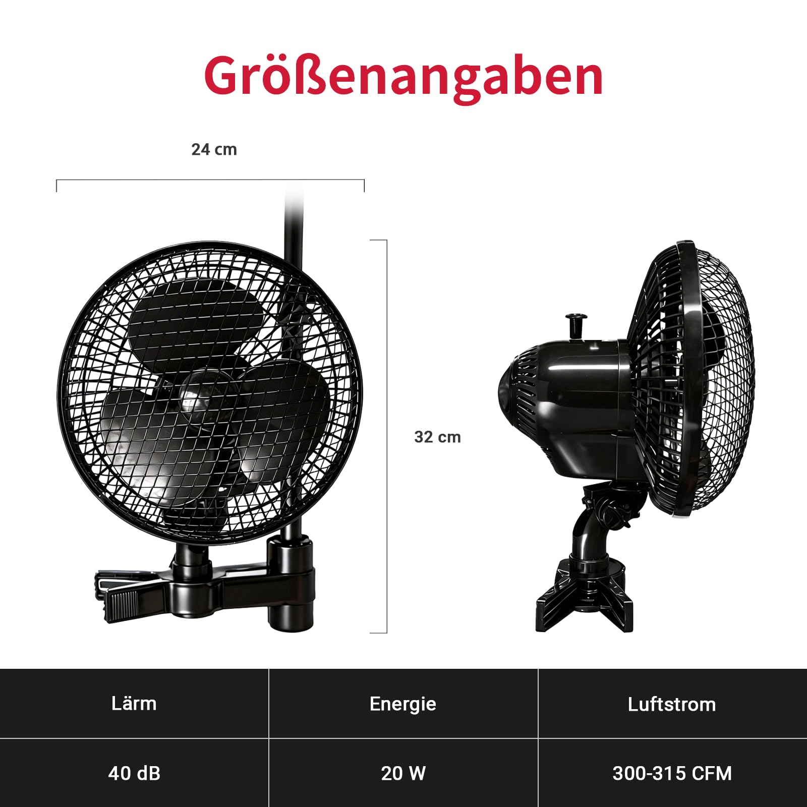 Grow Ventilator Oszillierend Mehrstufige Lüftergeschwindigkeit Clip Ventilator Timer Lüfter 20W Clip Fan für Indoor Growzelt Pflanzenzucht Büro Schlafzimmer Küche