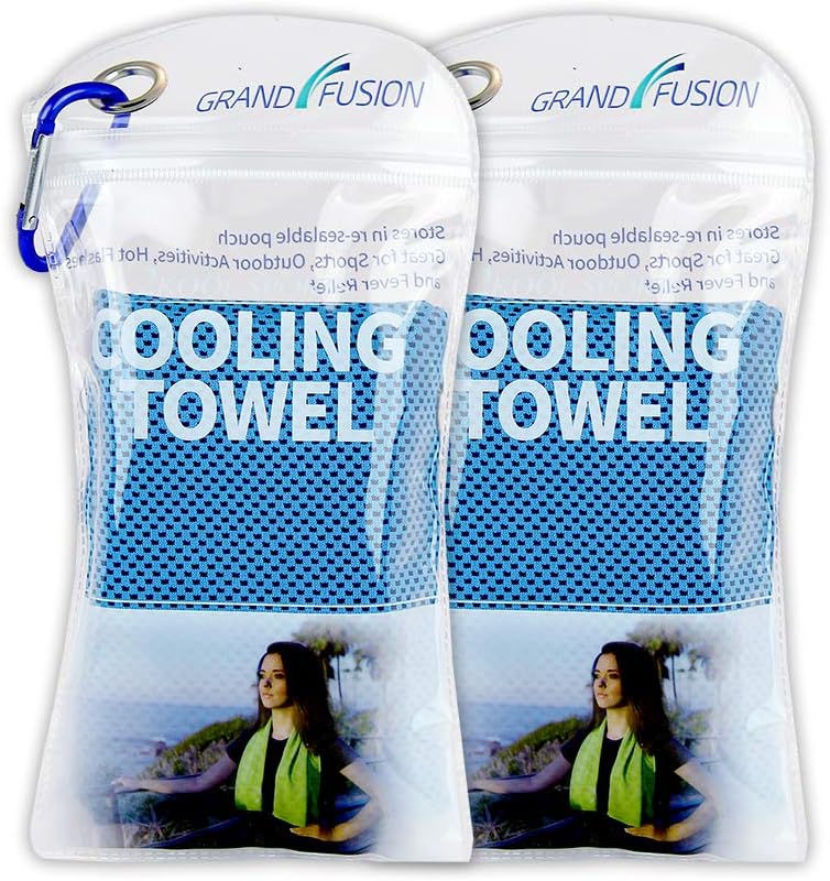 Grand Fusion 2Kool Sports Cooling Towel, Multi-Purpose and Instant Chilly Towels, Cooling Neck Wraps for Instant Relief, Pack of 2, Light Blue