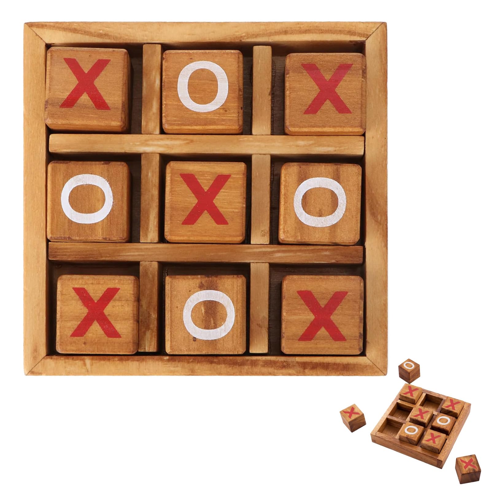 WYRGQIQN Wooden Tic Tac Toe Board Game Compact Two Player Strategy Game Natural Wood Educational Family Travel Game for Kids and Adults Black