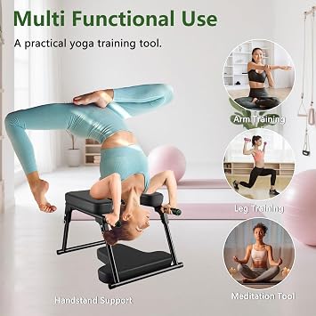 Yoga Headstand Stool, Foldable Yoga Chair Inversion Bench Table with Metal Frame & PU Pads, Headstand Trainer Bench Balance Training, 200KG Load Capacity