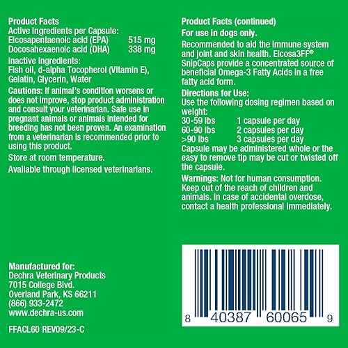 Miniatura 2 de Eicosa3FF SnipCaps Omega 3 Cápsulas de ácidos grasos gratis para perros, grandes, 60 unidades