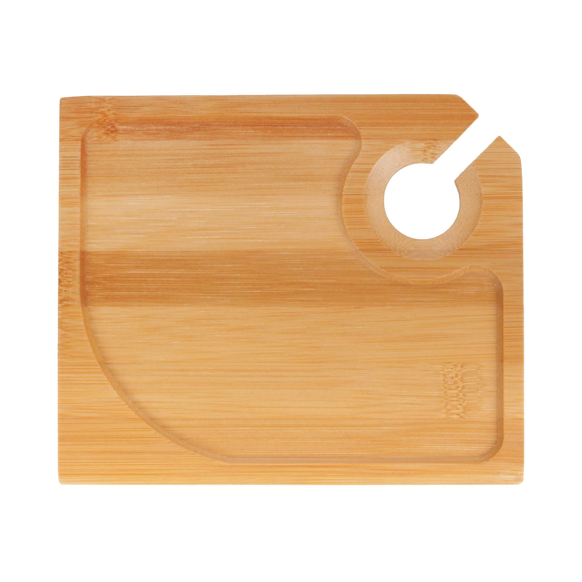 BambooMN Lot de 4 assiettes à apéritif en bambou de 17,8 x 15 cm avec support pour verre à vin