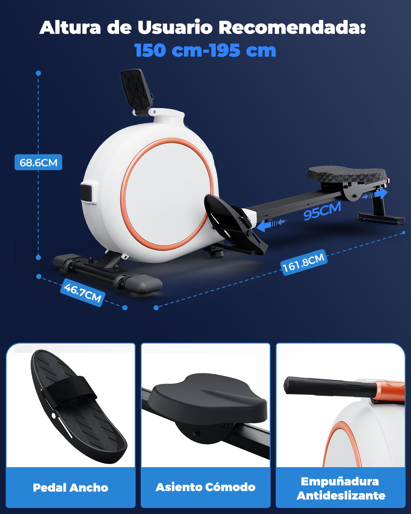 Copant Máquina de Remo Magnética, Máquina de Cardio con Soporte para Tableta, 32 Niveles de Resistencia Remadora para Uso en Casa MAX 136 kg, APP Control Pantalla LCD y Escenarios Virtuales Inmersivos