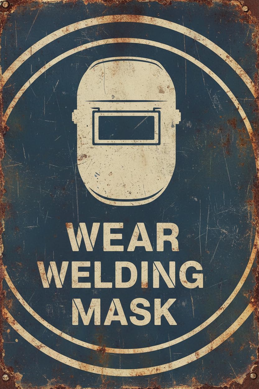 Wall Decor Wear Welding Mask - Mandatory Sign Metal Sign 8x12Inch Clear Signage For S, Fences Vintage Signs Aluminum Plates Printed