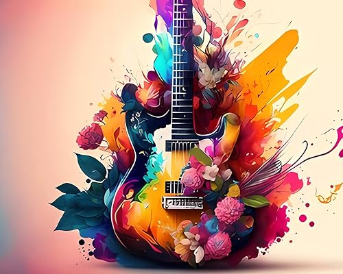 Miniatura 4 de Aihonmin Pintura por números para adultos, música de guitarra, pintura acrílica de acuarela por números para niños principiantes, pintura abstracta
