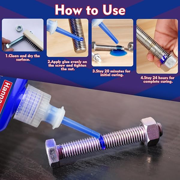 Threadlocker 1.69 Fl oz/ 50 ml Medium Strength 243, Lock & Seal Nuts, Bolts, Fasteners and Metals, Blue Thread Lock Against Losening and Leakage (medium-50ml) - 5