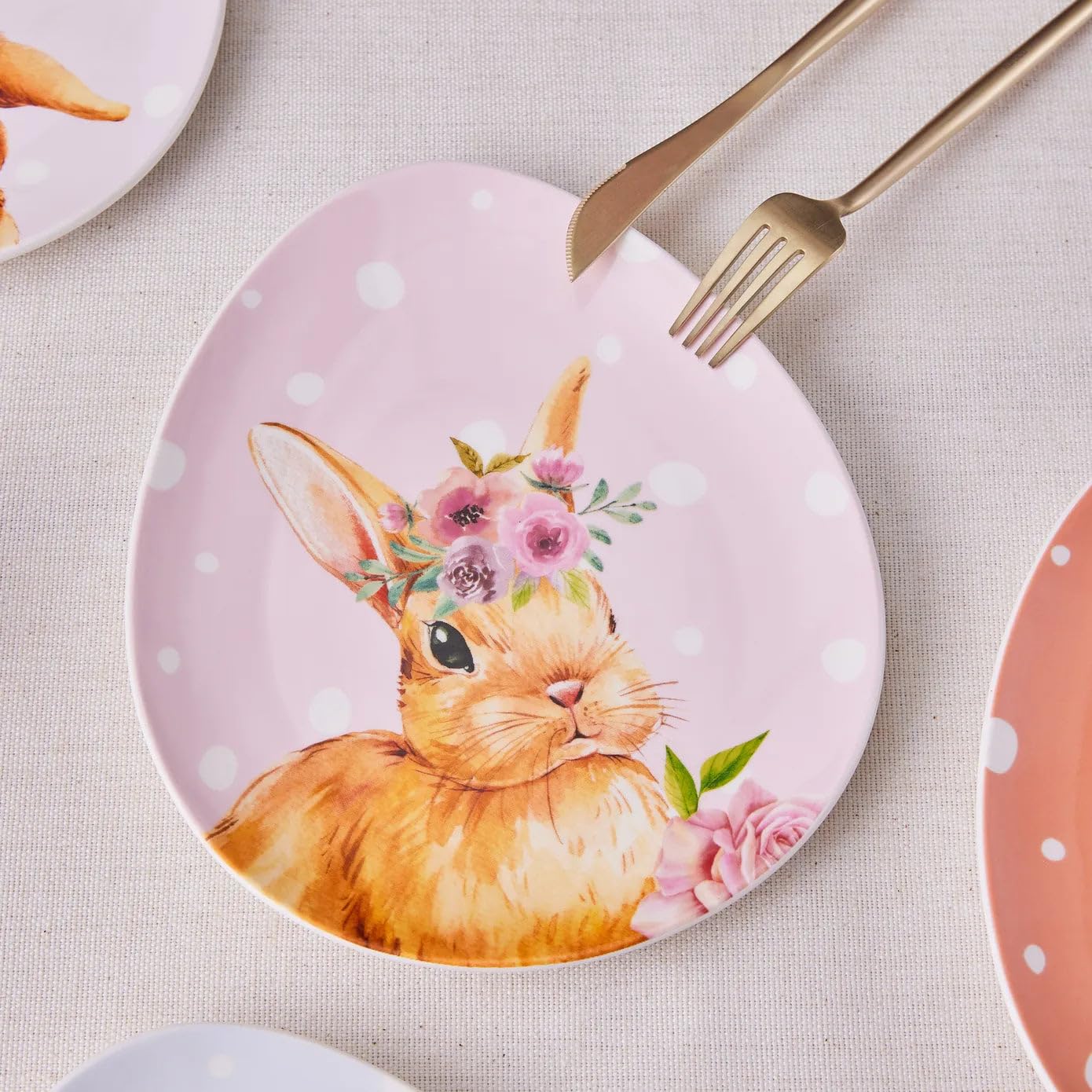 Karaca Talerze na torty wielkanocne, 4 sztuki, 20,5 x 17 cm, kość, nie nadają się do kuchenki mikrofalowej, zaleca się mycie ręczne