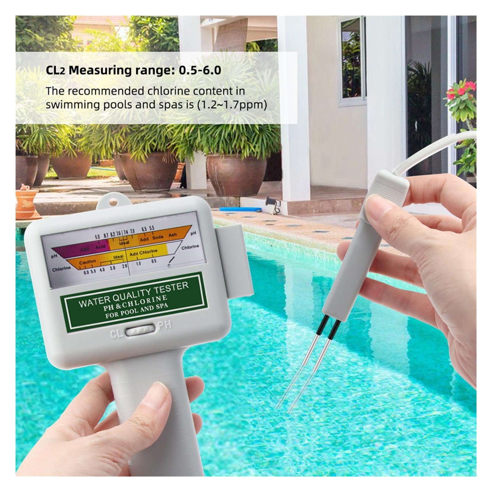 Misuratore della qualità dell'Acqua, P-101 Misuratore di PH Portatile for Piscine, Monitor della qualità dell'Acqua, Tester di PH, Cl2 e Cloro per Campo e Laboratorio