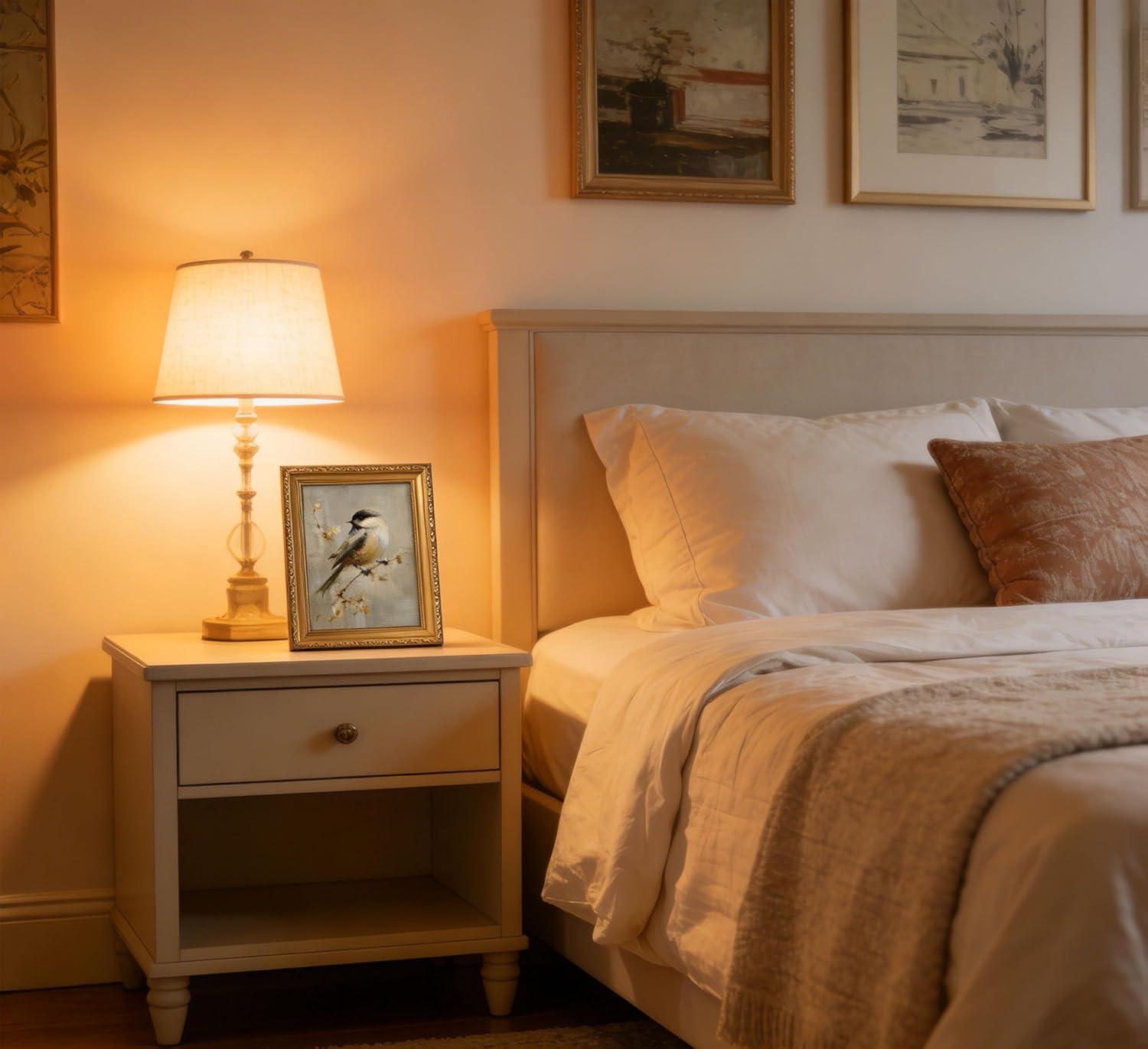 Vintage Ornate Gold Framed Chickadee Bird Wall Art Classic Neutral Tone Framed Artwork Rustic Vintage Style Ready to Hang for Farmhouse Bedroom Living Room Home Wall Decor Gifts for Friends or Family