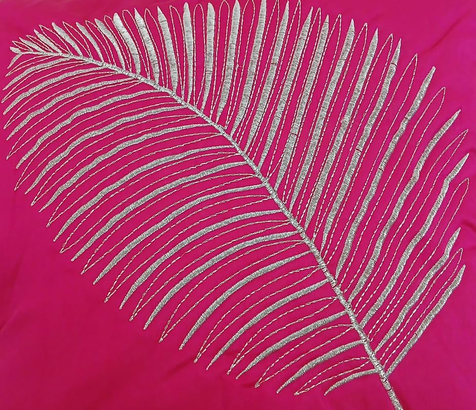 Image of Fab Nation Polyester Fabric Pink & White Combo Color Decorative Cushion Covers with Golden Zari Leaf Embroidered Set of 5 for Home Decor | Throw /Pillow Cover 16x16 inches for Bedroom Sofa