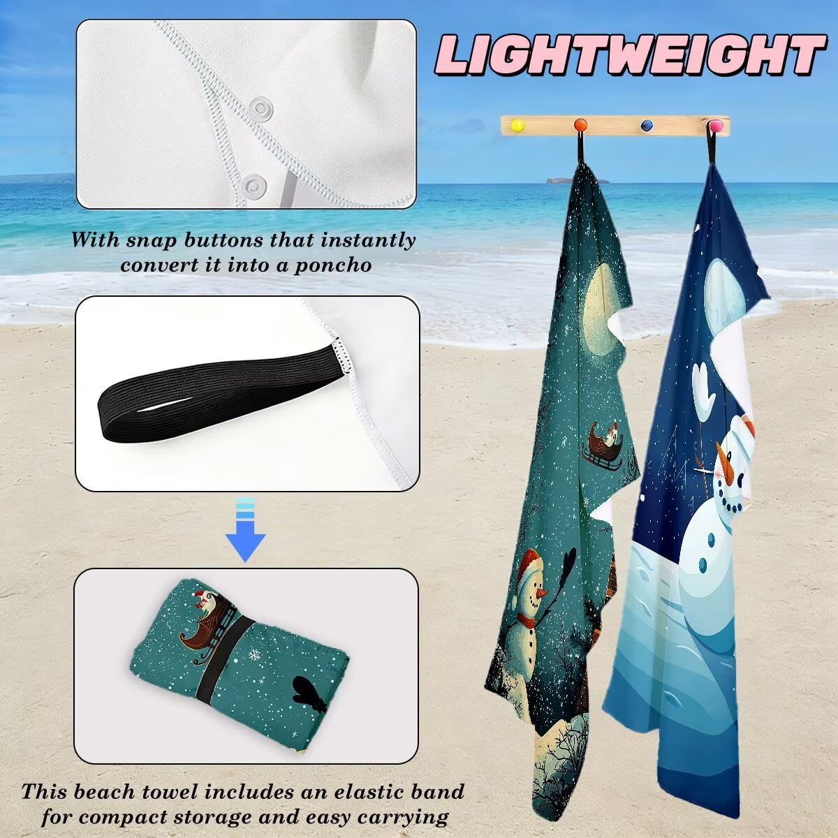 Ręcznik plażowy z mikrofibry, duży ręcznik plażowy 100 x 200 cm 2 sztuki, męski damski ręcznik gimnastyczny, odporny na piasek ręczniki plażowe, szybkoschnące ręczniki z mikrofibry do podróży (Boże