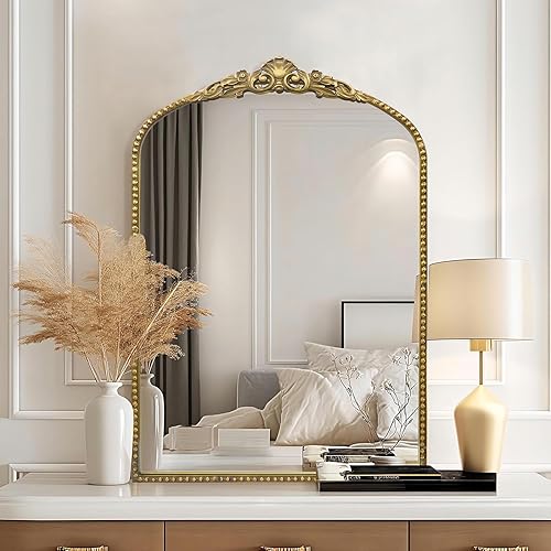 Miniatura 2 de G-LEAF Espejo arqueado, espejo barroco vintage de 24 x 36 pulgadas, espejo antiguo victoriano, espejo de granja con cepillo negro, marco de metal