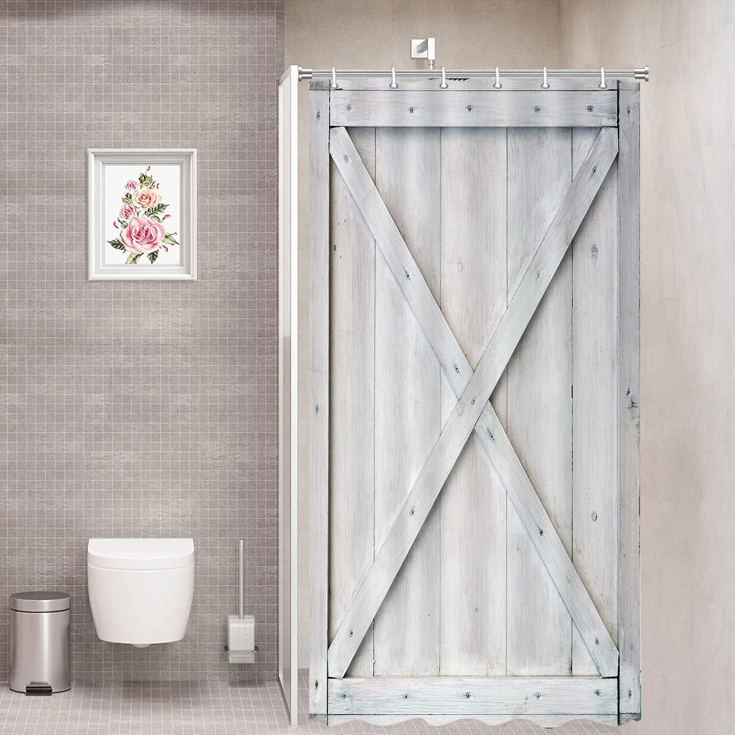 Uokiuki Rustic Fabric Shower Curtain, Barn Door Shower