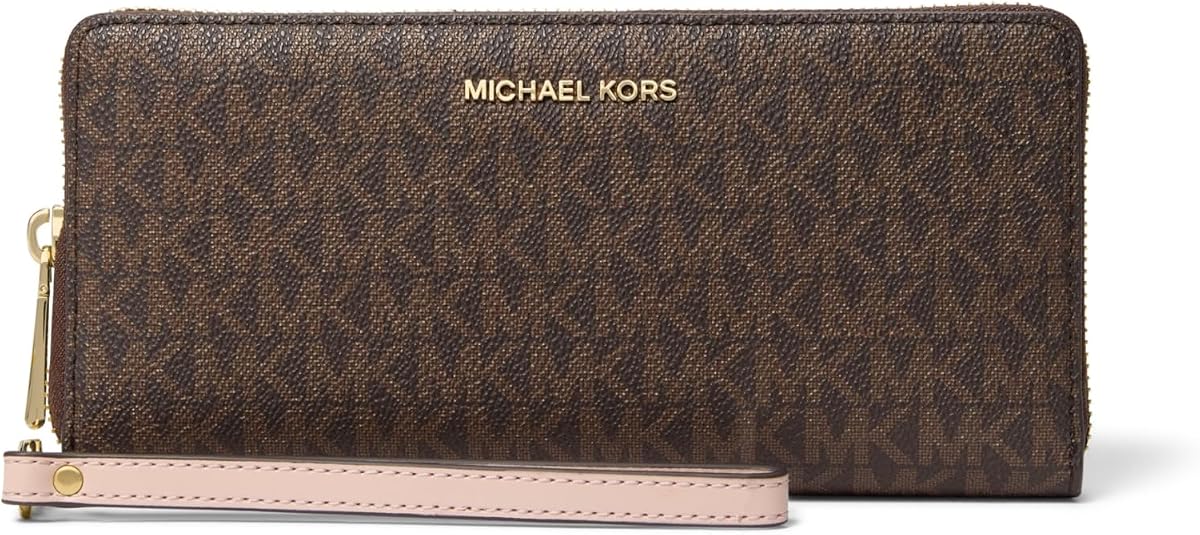 Jet Set Travel Continental, Gold-Tone Hardware/MK Signature Coated Twill/Brown/Soft Pink