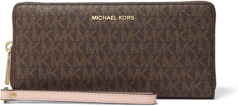 Michael Kors Jet Set Travel Continental, Gold-Tone Hardware/MK Signature Coated Twill/Brown/Soft Pink