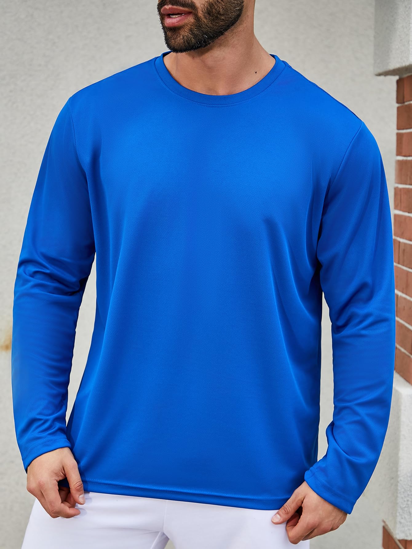 Facitisu Camiseta de manga larga para hombre, informal, cuello redondo, suave, para correr, natación, ciclismo, pesca