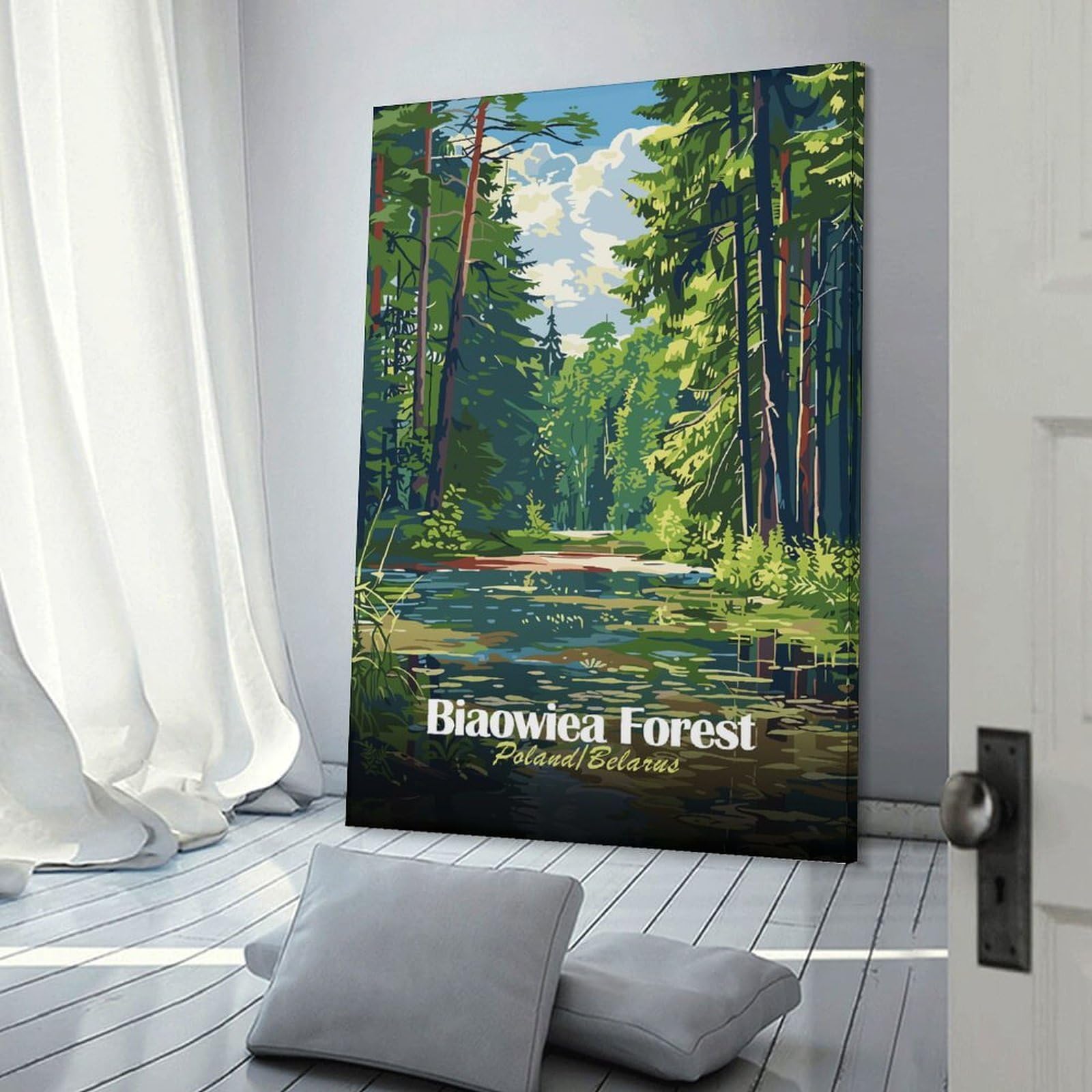Junmoney Bialowieza Forest Poland Belarus Canvas Wall Art, 24x36inch(60x90cm), for Bedroom Decor, Cosy Corners Or Studios, Stylish Decor for A Restful Room Update