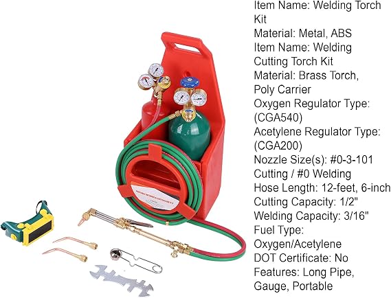 Portable Oxy Acetylene Torch Kit, Long Pipe Brass Nozzle Welding Torch Kit with Gauge Oxygen Acetylene, Brazing Torch Kit, Welding Cutting Torch Kit Soldering Equipment (Red)