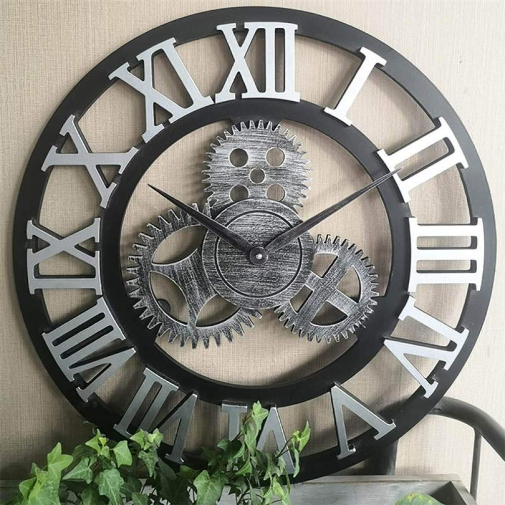 Reloj de Pared Industrial Gear Reloj de Pared Decorativo Reloj de Pared de Estilo Industrial, Plateado, 30 x 30 x 5 cm