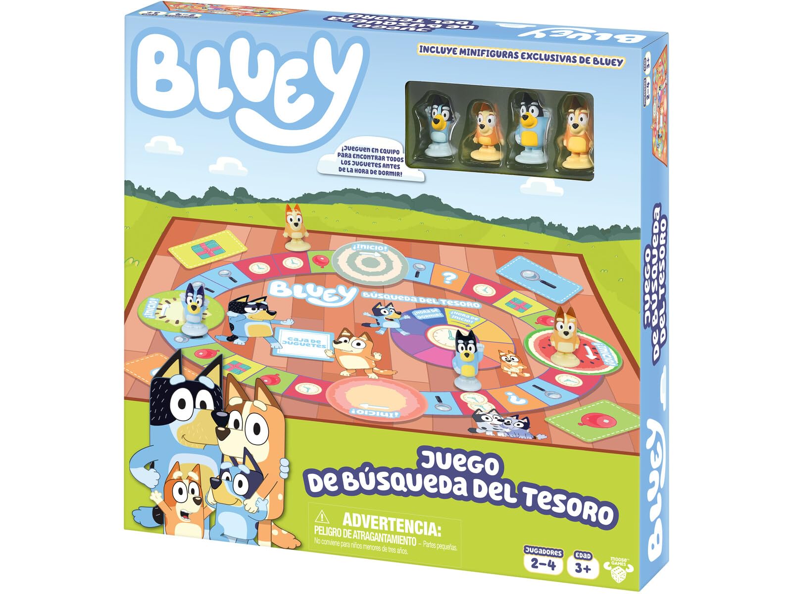Juego de la Búsqueda del Tesoro de Bluey. Un Divertido Juego de Mesa repleto de Actividades entretenidas, Cosas Que Buscar y Preguntas sobre Bluey Que Responder.