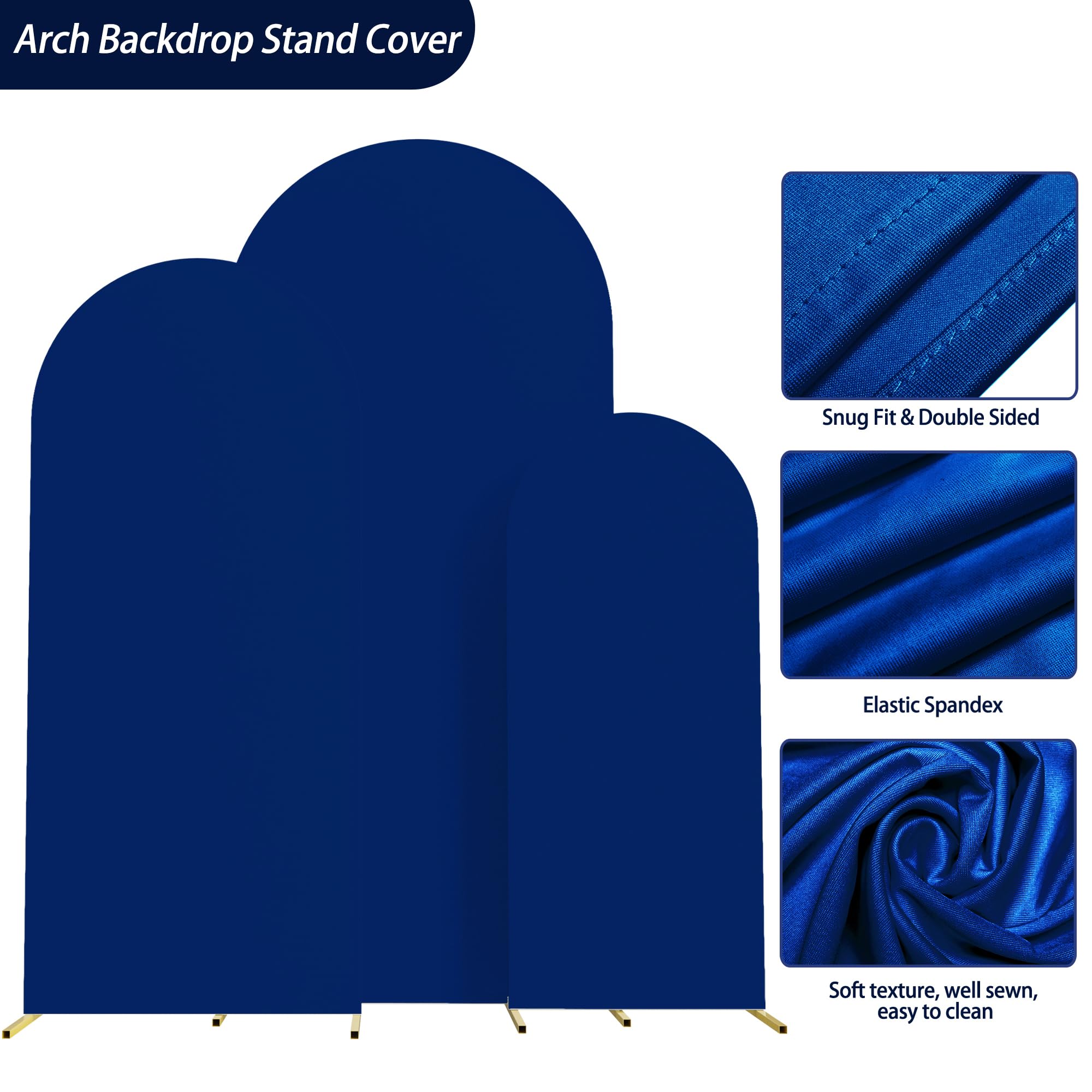 Putros Wedding Arch Cover Set of 3 Royal Blue Spandex Fitted Arch Cover for Round Top Chiara Backdrop Stand Covers for Wedding Birthday Party Decoration 4FT, 5FT, 6FT