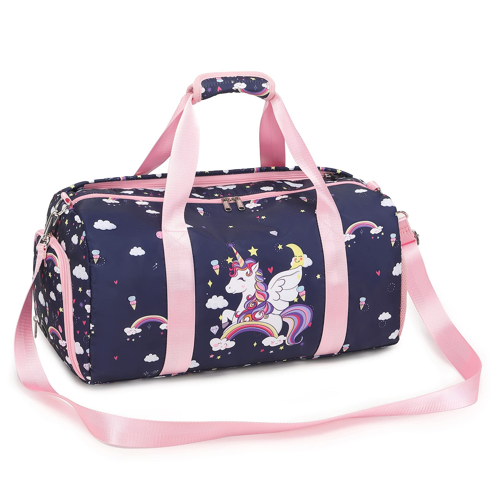 Dance Bag for Girls Unicorn Duffle Ballet Travel Overnight Girls Sports Gym Bags with Shoe Compartment and Separate Dry Wet Pocket