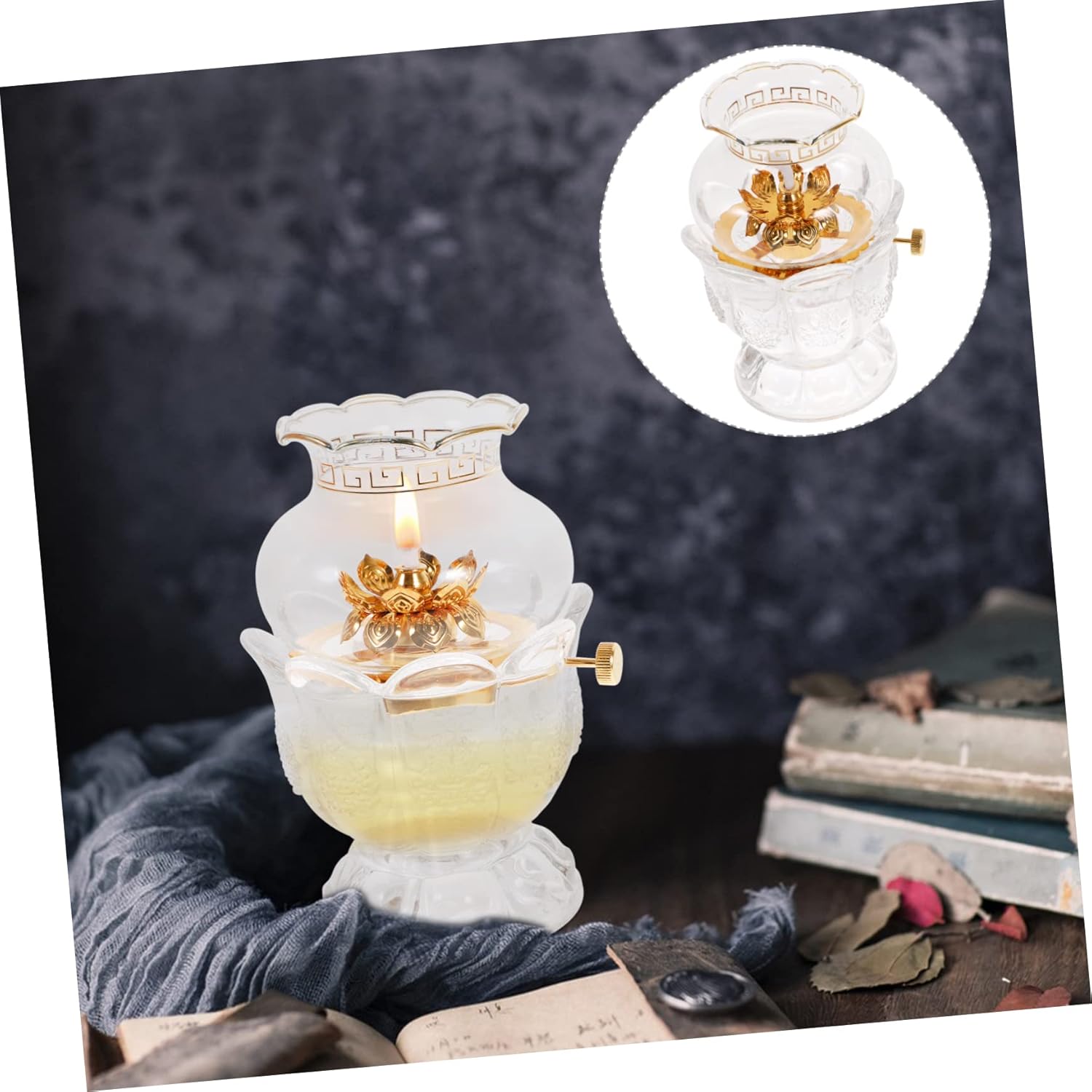 Craftsmanship Buddhist Hall Lamp Windproof Oil Lamp Elegant Home Office Temple Decor