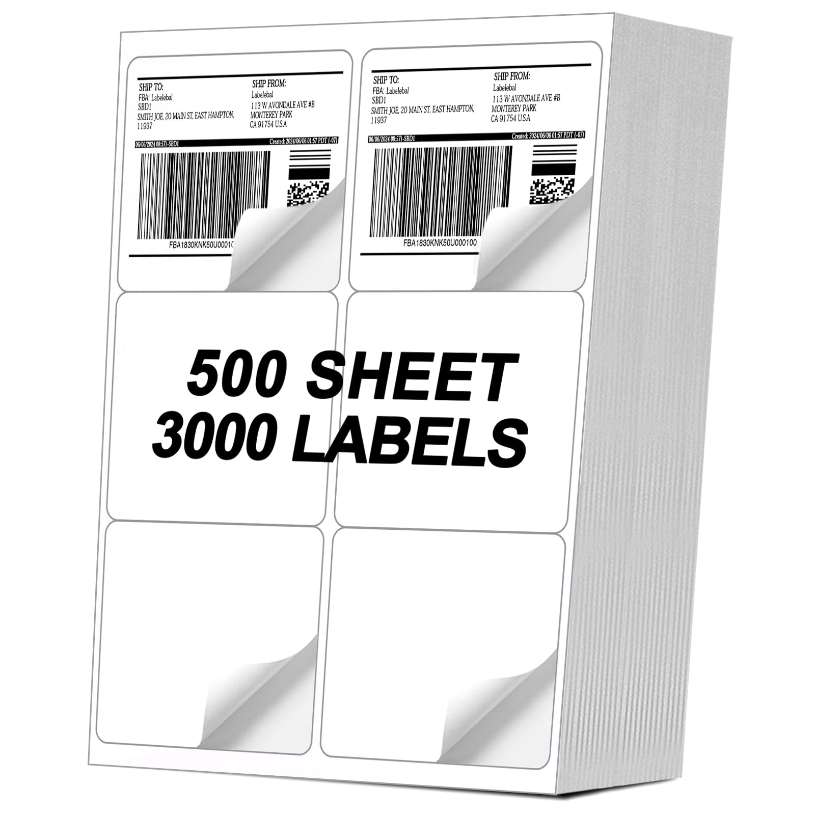 Photo 1 of [500 Sheets 3000 Pcs] 6-UP 4''x3-1/3'' Shipping Labels for Laser & Inkjet Printers, A4 6 UP Shipping Mailing Stickers, 6 Pcs Per Page Shipping Labels,8.5"×11" White Stickers for Printer