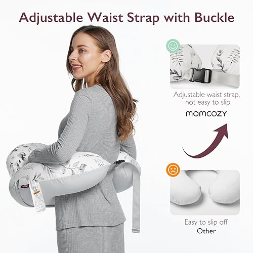 Miniatura 5 de Momcozy Almohada de lactancia original de tamaño estándar, almohadas ergonómicas para lactancia materna con valla de seguridad para bebé, correa de