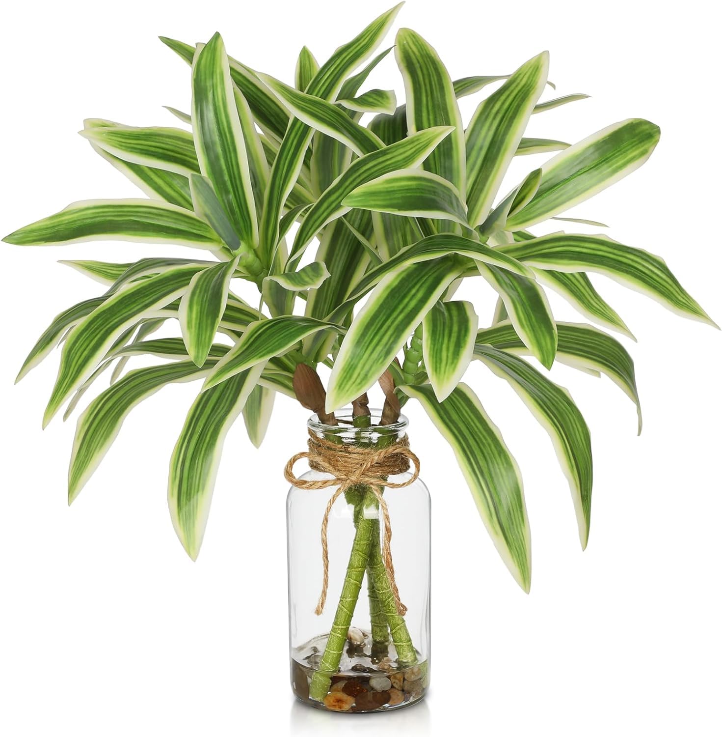 Villa Como フェイクグリーン 造花 卓上 ユリ竹 40CM インテリア 人工観葉植物 花瓶付き エアプランツ 新築祝い 開店祝い 新年 クリスマス オフィス 店 おしゃれ (緑, 3本)
