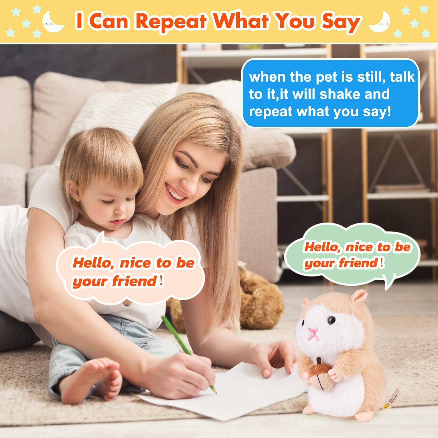Hamster Talking Pet Toy Repeat What You Say Robot Plush Stuffed Animal Interactive, Electronic Pet, Dancing and Shaking Robotic Recording Toy, Animated Toy Pet for Girls Boys Baby Kids H: 6.3"