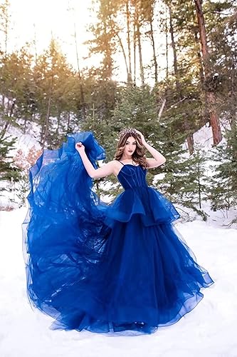 Miniatura 4 de Vestidos de graduación de tul para mujer, largos con tirantes delgados, vestido de baile hinchado, vestido de princesa formal, vestidos de fiesta de