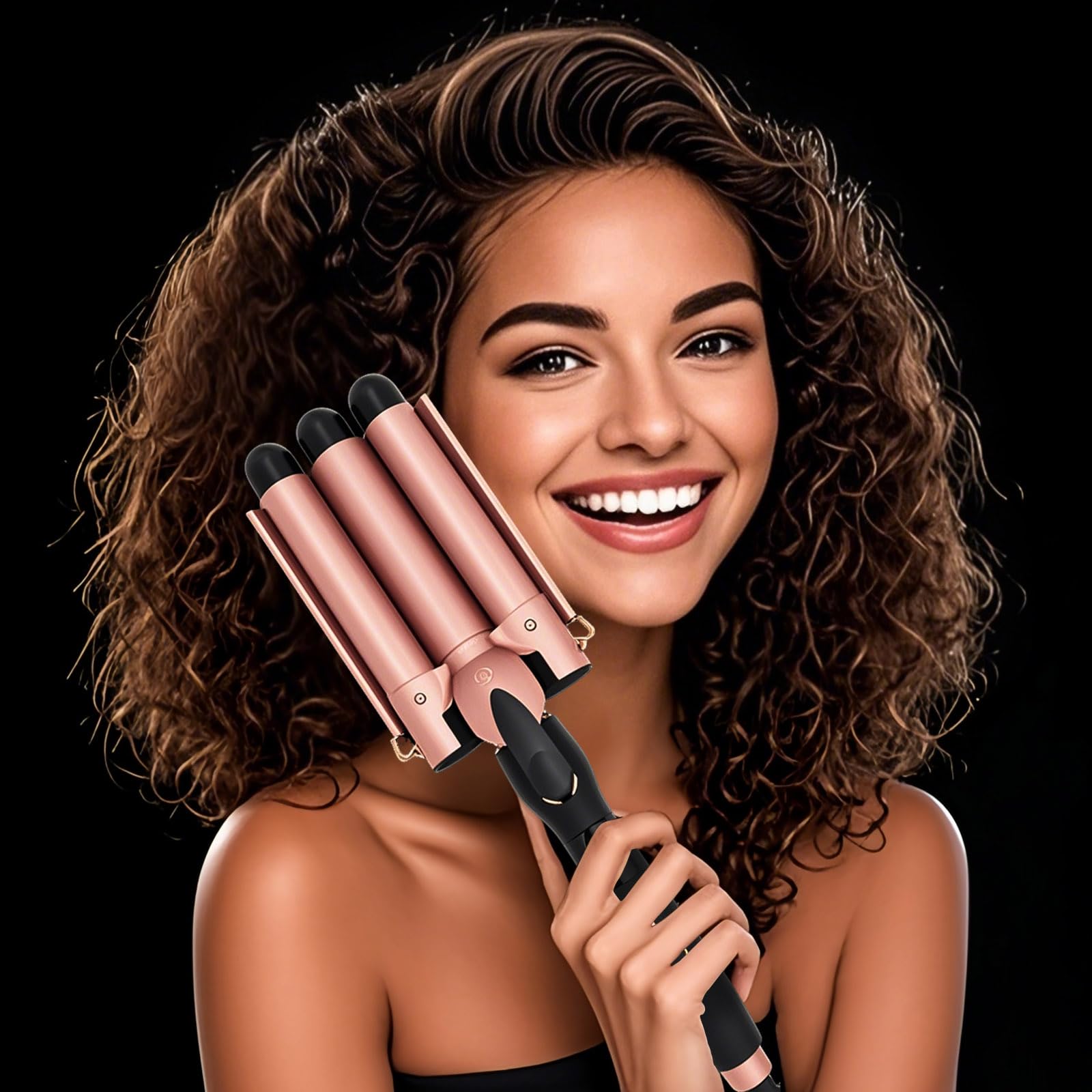Rizador de pelo de tres barriles Mistcado, plancha de pelo ondulada de cerámica y turmalina de 25 mm con pantalla LCD para la temperatura, placa de flexión de calentamiento rápido y plegable