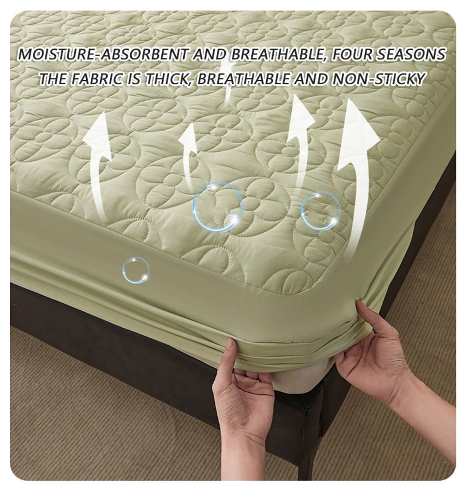 Gesteppter Wasserdichter Matratzenschoner,Matratzenschoner 3-teiliges Set Spannbettlaken,Atmungsaktive Matratzenauflage für alle Vier Jahreszeiten,360-Grad-Rundumschutz(Jade,150x200cm)