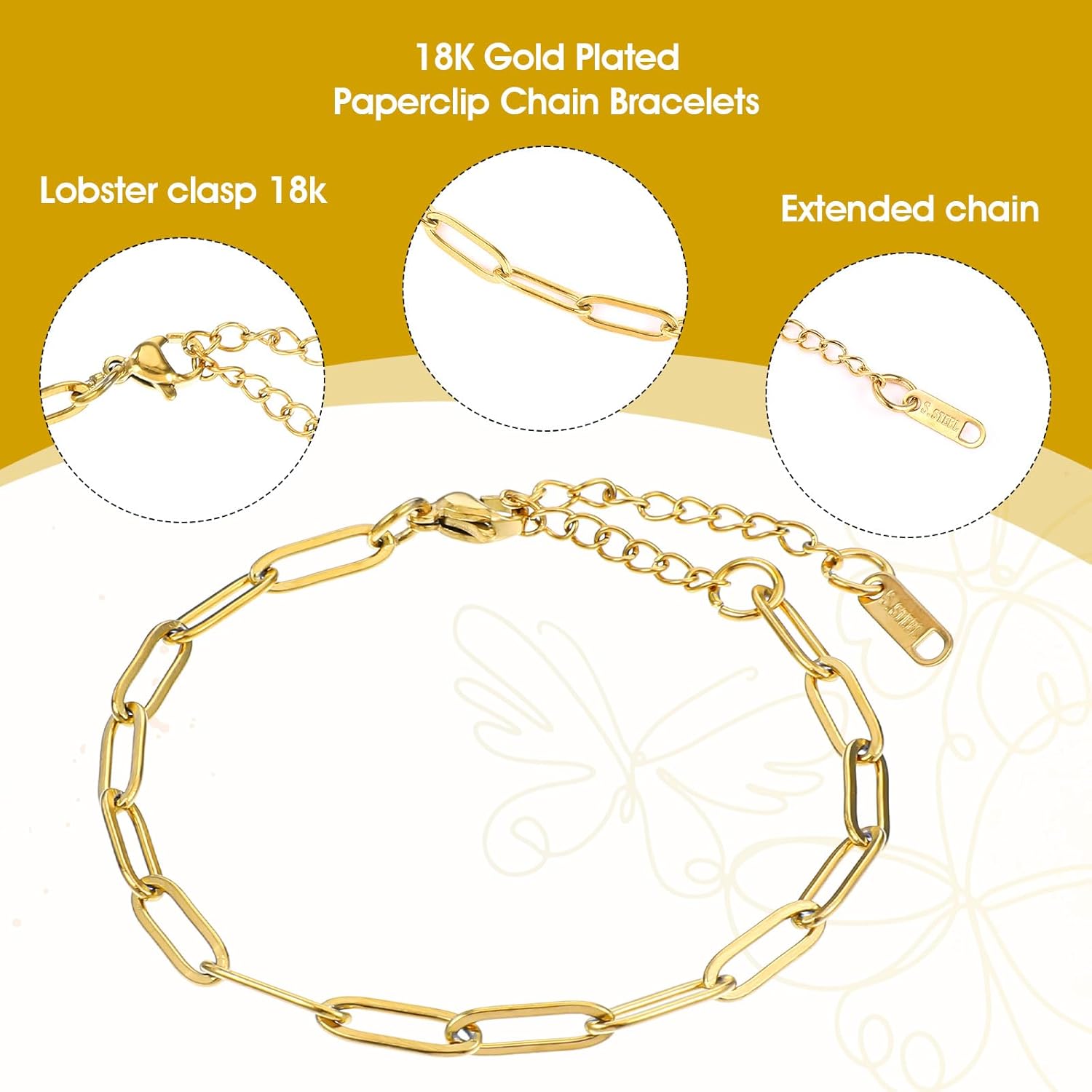 30Pcs Charm Bracelet Chain Bulk, 6.3Inch Charm Bracelet Gold/Silver Kit Bulk Stainless Steel Paperclip Adjustable with Lobster Clasps for Women Christmas DIY Bracelets Jewelry Making - Image 3