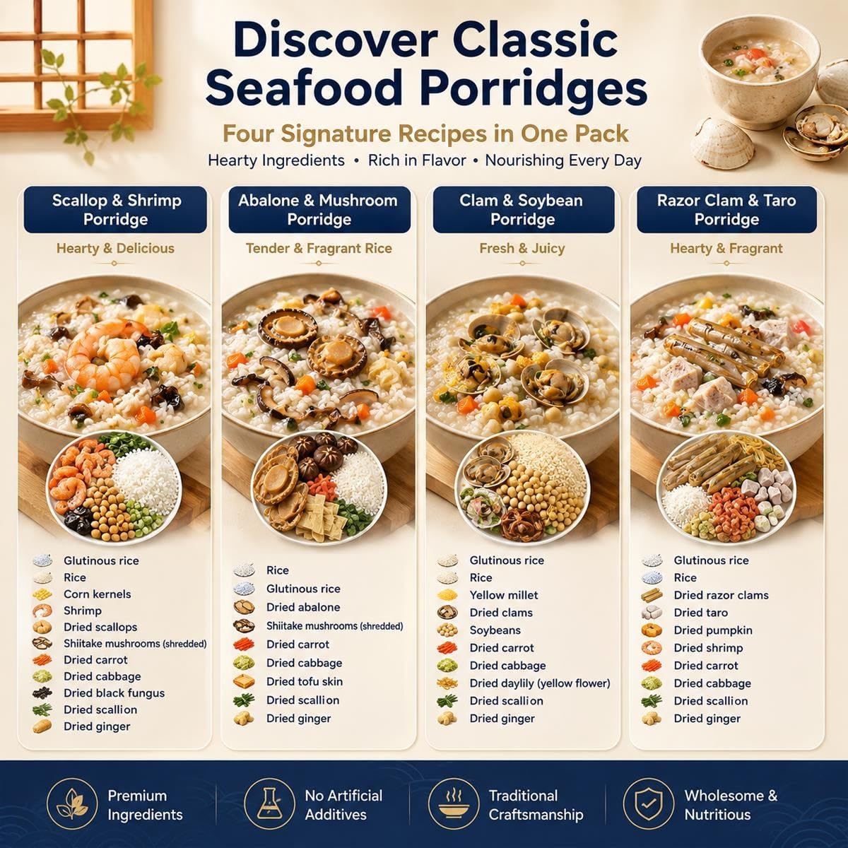 Meeresfrüchte-Congee, Gefriergetrocknete Reismischung,150g*8pcs