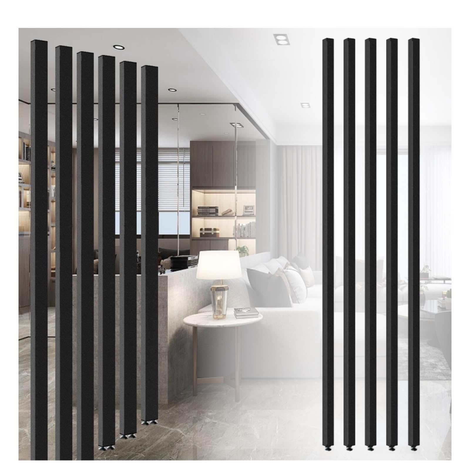 Séparateur de pièce Autonome Moderne,Séparateur de pièce sans perçage,Réglable, séparateur d'espace Robuste,Résistant aux Rayures,Imperméable et Ignifuge(7-pcs,115cm/45.2in/3.77ft)