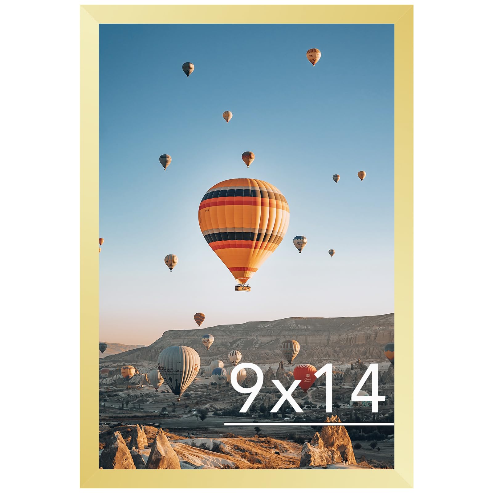 JCJMY 9x14 Picture Frame Gold for Wall Hanging, Wall Mounting Horizontally or Vertically, 9 x 14 Wall Gallery Poster Photo Frame with Shatter Resistant Plexiglass, Gold
