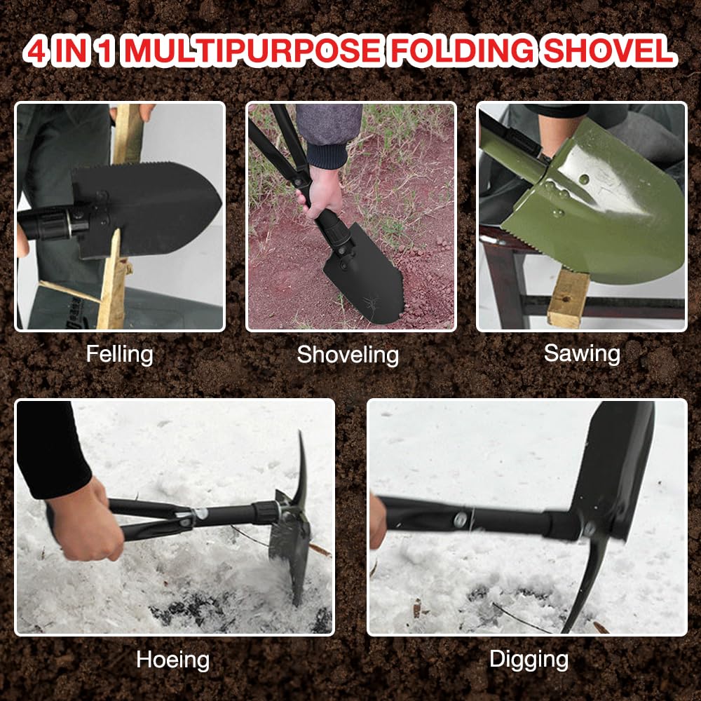 Klappspaten 60cm Outdoor - Camping Schaufel Aus Karbonstahl - Multifunktional Für Garten & Survival