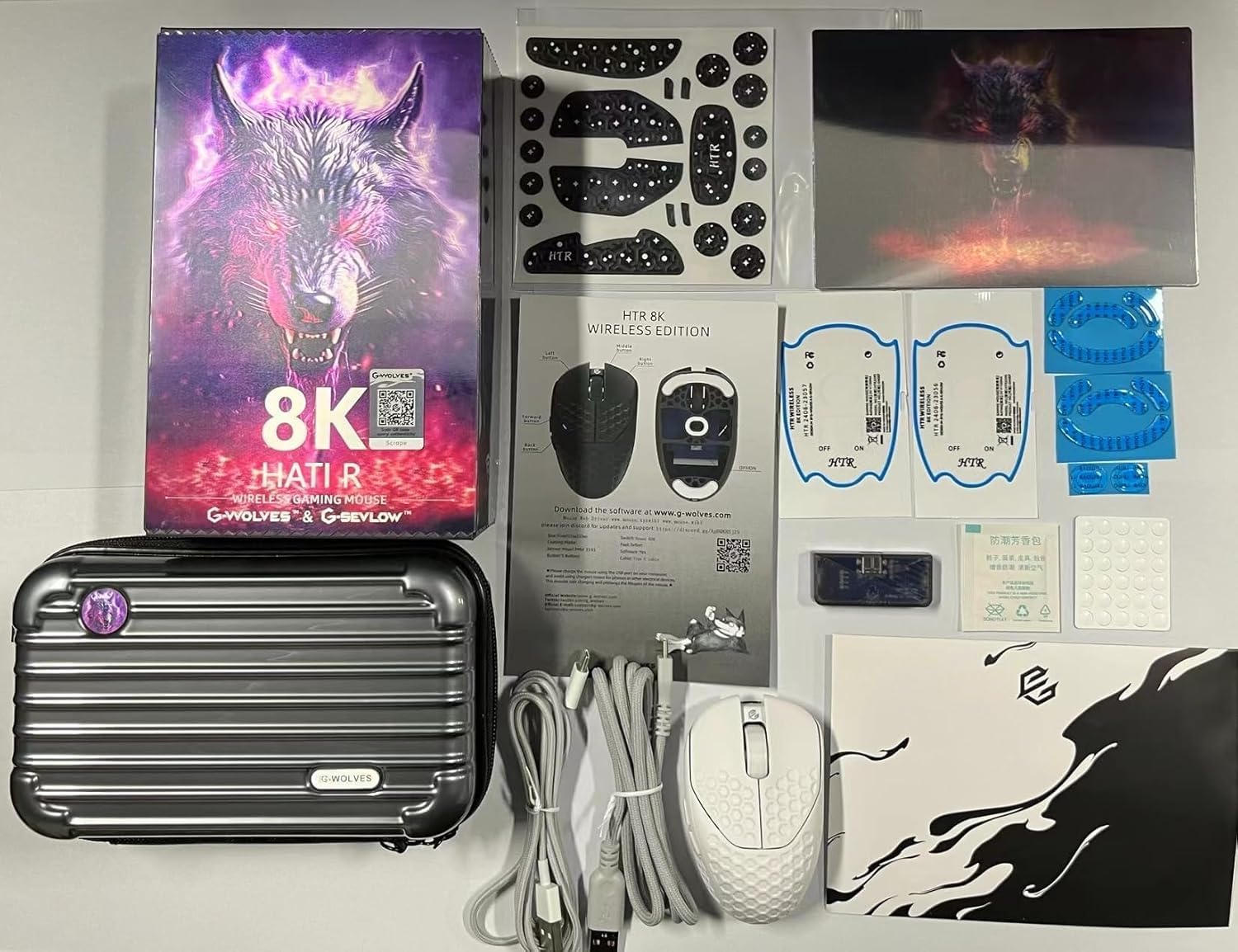 GWolves HTR Lightweight Wireless Fingertip Grip Gaming Mouse,~28Gram,8K-Report,Low Latency,PAW3395 26,000CPI,Nrf52840 CPU,6 Programmable Btns,On-Board Memory,PC/Mac and Laptop (Honeycomb, White)