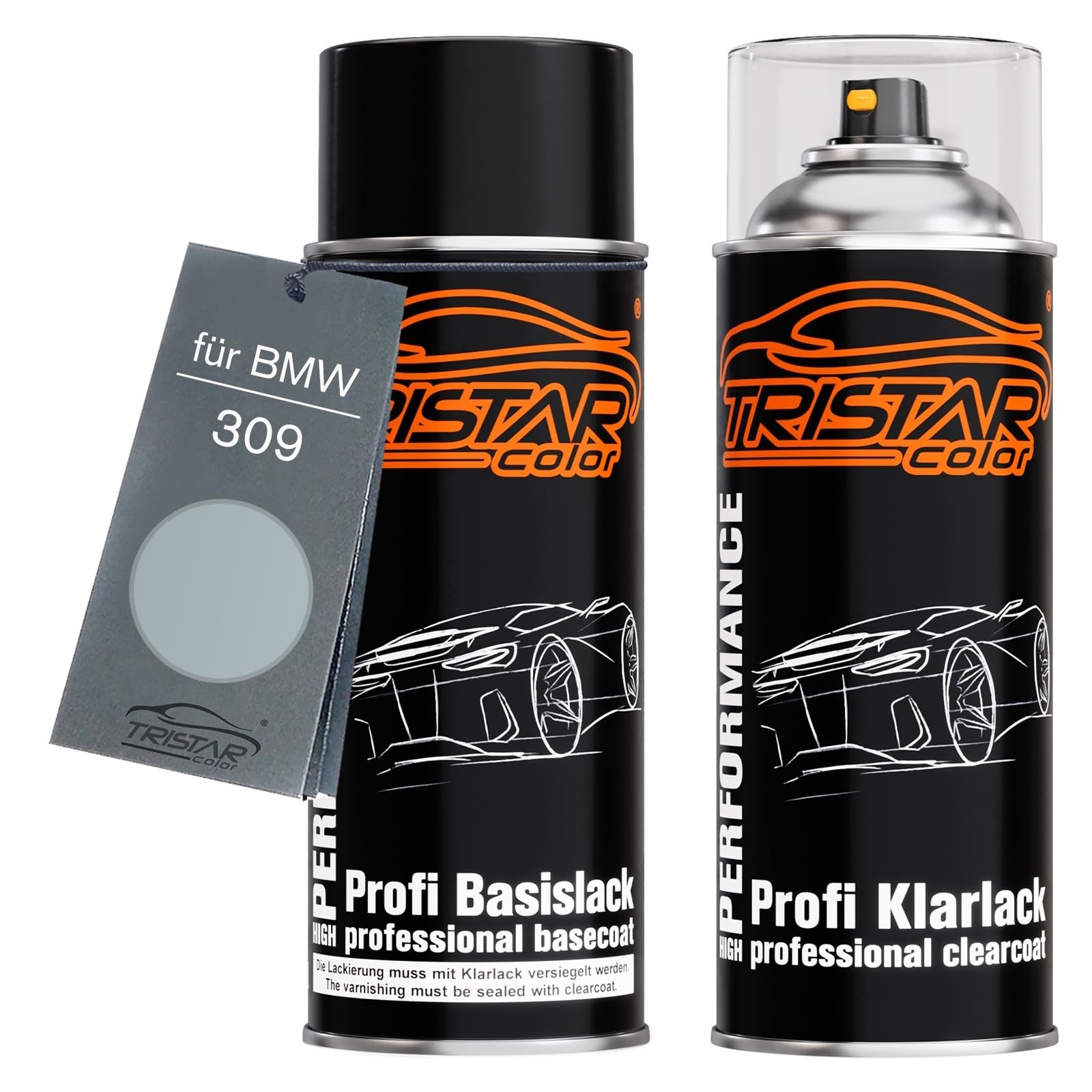 TRISTARcolor Car paint Spray can set for BMW 309 Arktissilber Metallic/Arctic Silver Metallic Base coat clear coat spray can 400ml