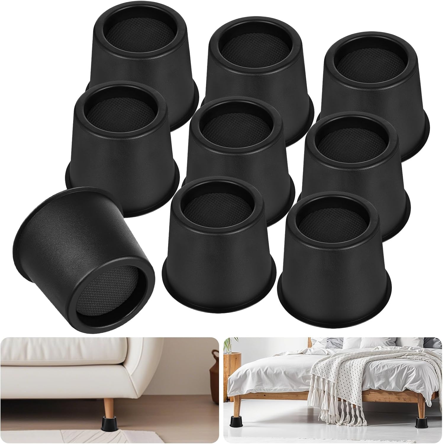 Yolev 9 Pack Bed Risers 4 inch Heavy Duty, Furniture Risers TableBed Lifts Round Furniture with Top Anti-Slip Foam with Metal Plate & Bottom Rubber Pads