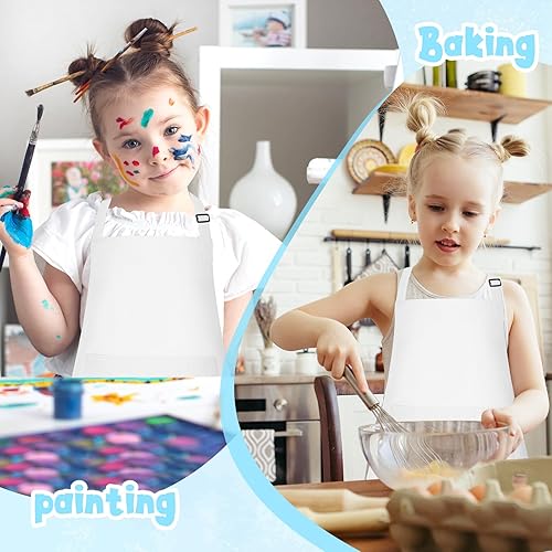 Miniatura 5 de MEEZY Delantal para niños con bolsillos, delantal de pintura ajustable, delantal artístico, delantal de chef para pintar, cocinar, manualidades,