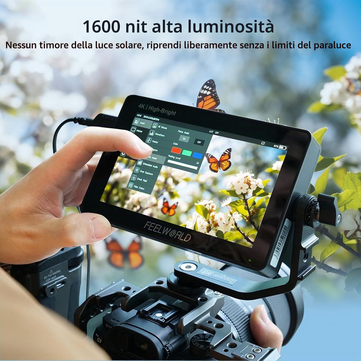 FEELWORLD F5 PRO X 1600nits - Monitor per fotocamera, 5,5 pollici HDR IPS Field DSLR 1920 x 1080 FHD Touch Screen, 4K 60Hz HDMI 3D LUT Waveform Peaking Focus Zebra