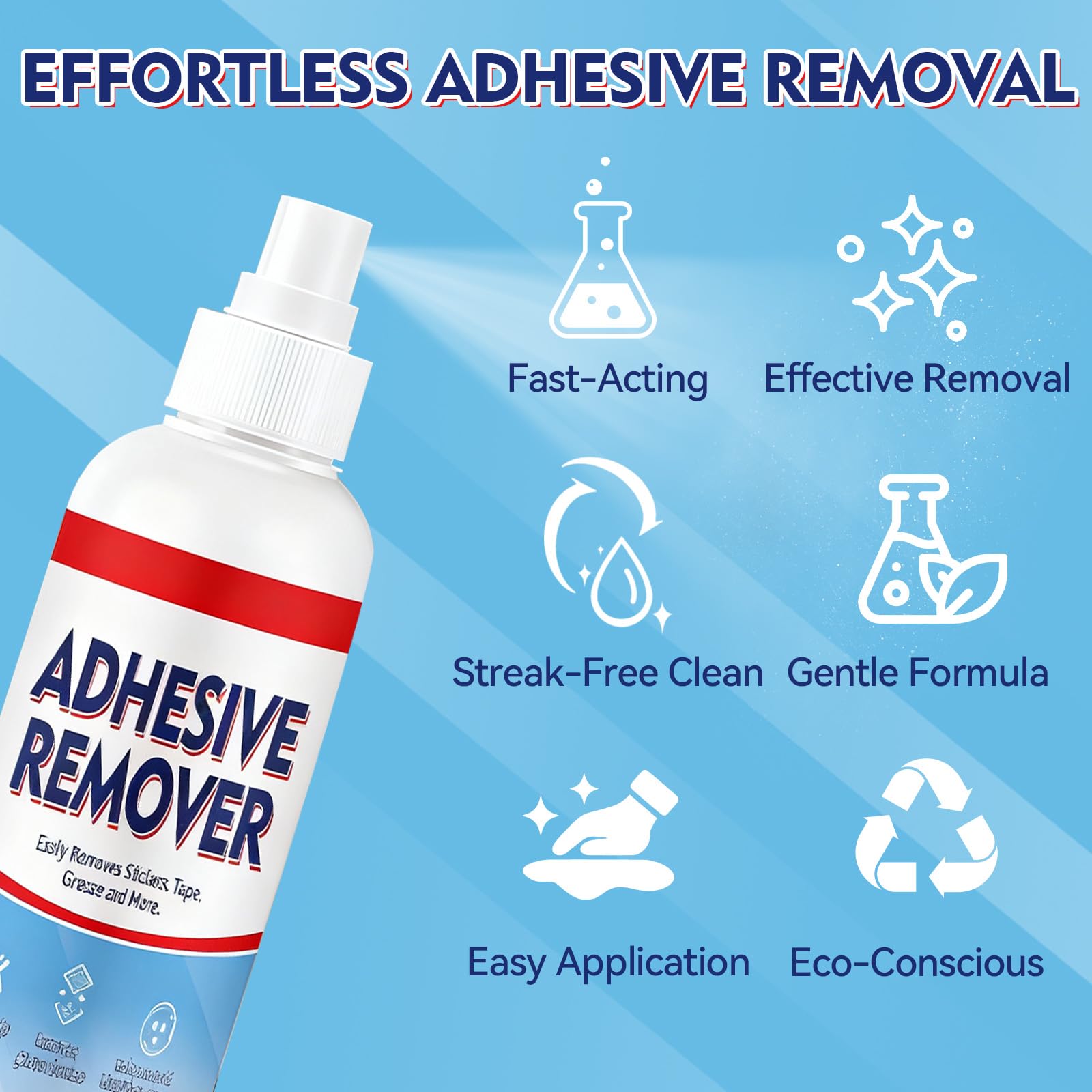 Adhesive Remover Spray, Sticker Remover Cleaning Multi-Surface Residue, GlueRemover for Tap, Decals, Glue, Chewing Gum, from Car, Windows, Glass, Plastic, LabelRemover with Scraper and Towel — view 3