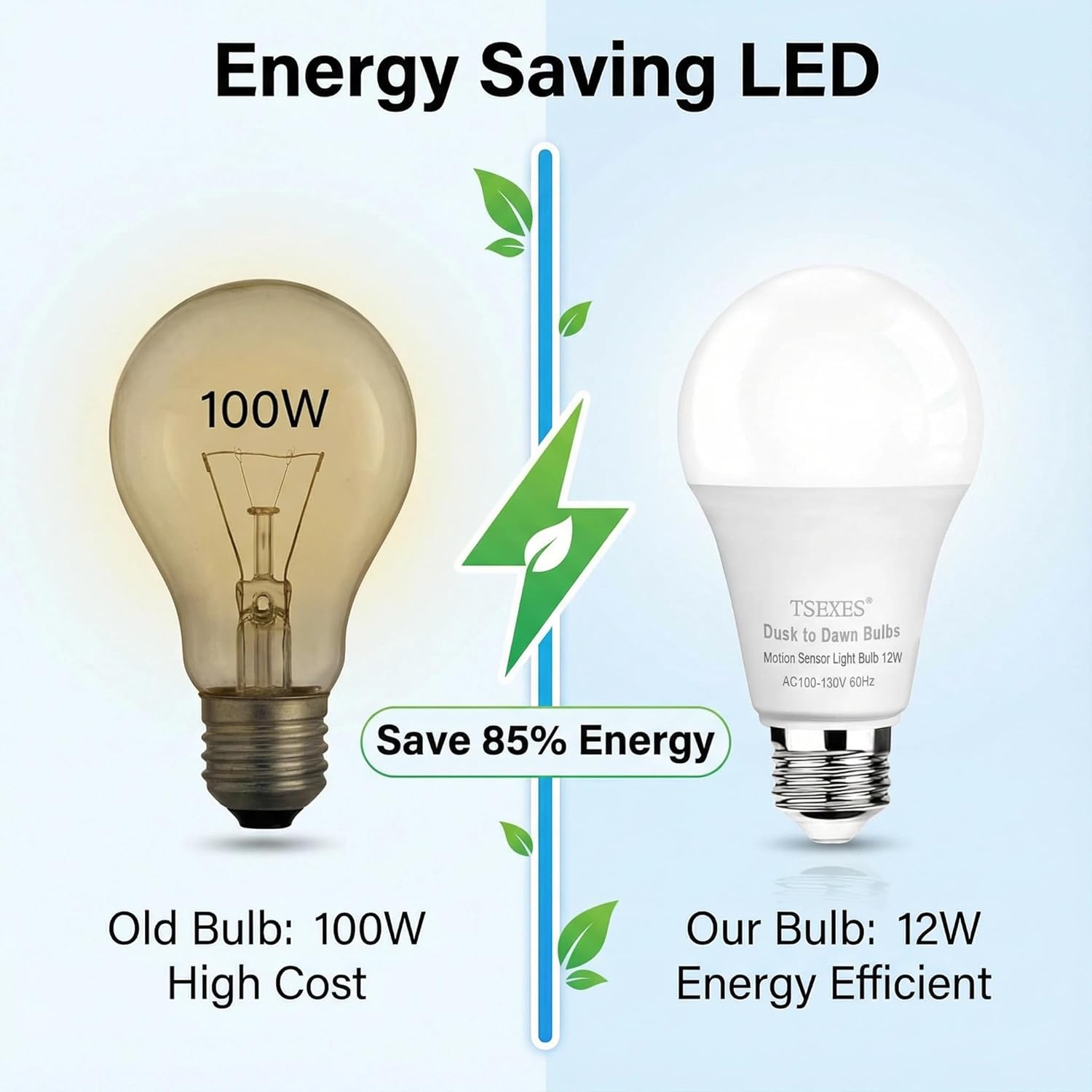 TSEXES 12W Motion Sensor Light Bulbs (100W Equivalent), 5000K Daylight, Motion Activated Light Bulb with Dusk to Dawn Sensor for Outdoor & Indoor,Porch, Stairs, Hallway, 4-Pack