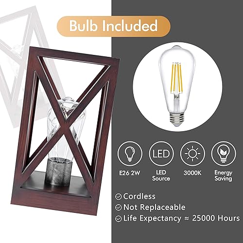 Miniatura 4 de WINGBO Paquete de 2 lámparas de mesa retro alimentadas por batería, juego de lámparas inalámbricas que funcionan con pilas, luz nocturna portátil