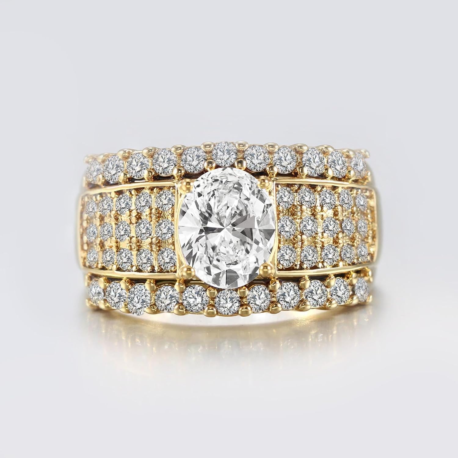 1CT Oval CZ Wedding Ring Set for Women & Men Yellow Gold Plated Bridal Couple Rings Tungsten Ring Wedding Band